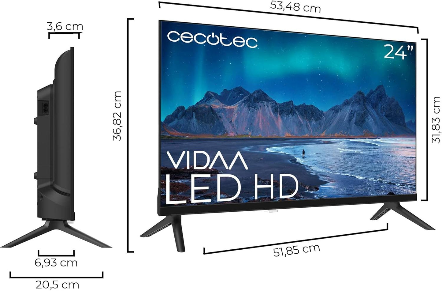 Cecotec Smart TV, Televisor LED de 24 Pulgadas Resolución HD A5 Series ALH50024
