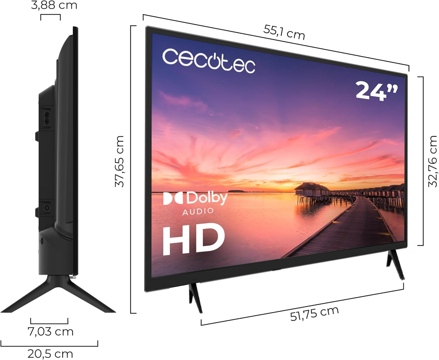 Cecotec Televisor TV 0 Series 0024. Pantalla de 24 Pulgadas, HD