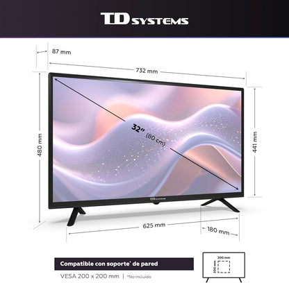TD Systems - Smart TV 32 Pulgadas, Hey Google, Television TDT HD, Android 11, Modelo 2025, Televisor con 3 años de garantía - PRIME32C19GLE