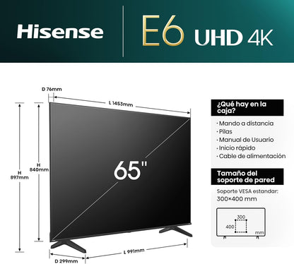 Hisense 65E6NT - UHD 4K,VIDAA Smart TV, 65 Pulgadas