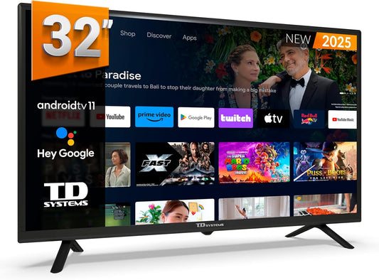 TD Systems - Smart TV 32 Pulgadas, Hey Google, Television TDT HD, Android 11, Modelo 2025, Televisor con 3 años de garantía - PRIME32C19GLE